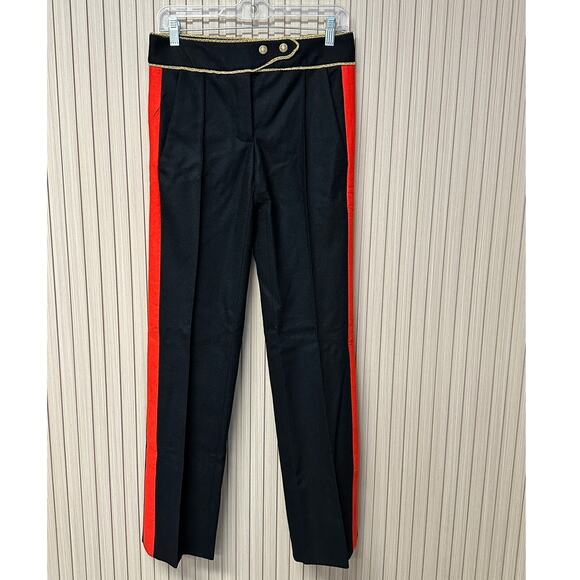 Paco Rabanne Military Pants Virgin Wool Black Red Trim Size US 2 / FR 34 - Picture 4 of 16